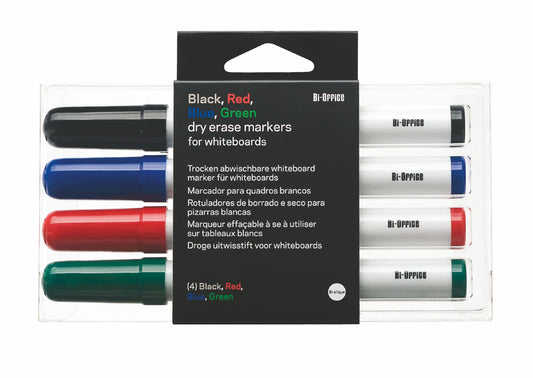 Bi-Office Dryerase Whiteboard Marker Bullet Tip Assorted Colours (Pack 4) - PE1306 - NWT FM SOLUTIONS - YOUR CATERING WHOLESALER