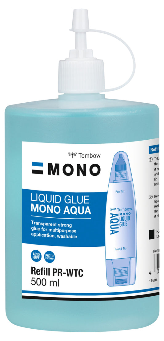 Tombow MONO Aqua PT-WTC Liquid Glue Refill Transparent 500ml - PR-WTC - NWT FM SOLUTIONS - YOUR CATERING WHOLESALER
