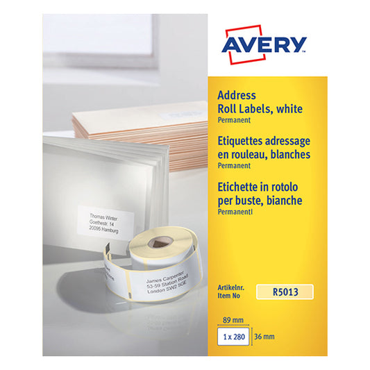 Avery Address Label Roll 89x36mm White (Pack 280 Labels) R5013 - NWT FM SOLUTIONS - YOUR CATERING WHOLESALER