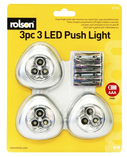 Rolson 3 Piece 3 Led Push On Lights - NWT FM SOLUTIONS - YOUR CATERING WHOLESALER