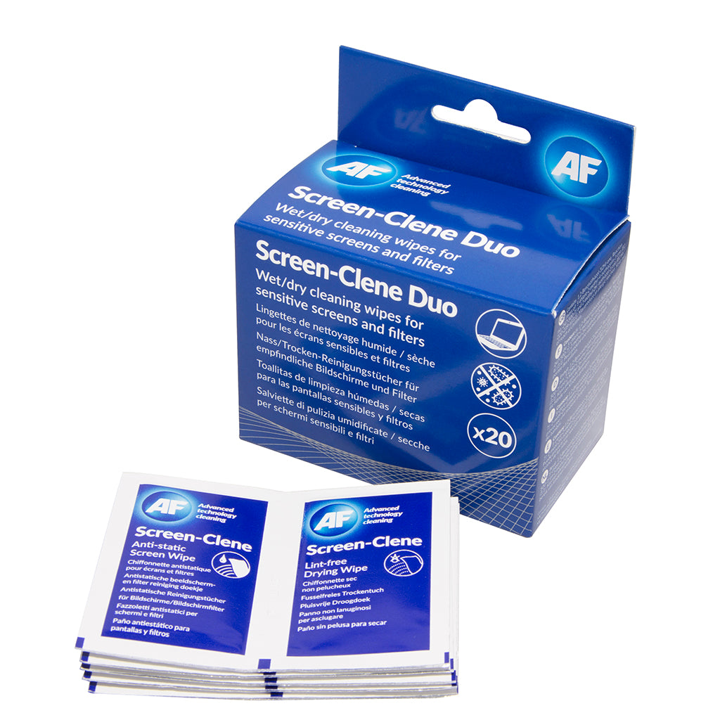 AF Screen-Clene Duo Wet/Dry Cleaning Wipes (Pack 20) SCR020 - NWT FM SOLUTIONS - YOUR CATERING WHOLESALER