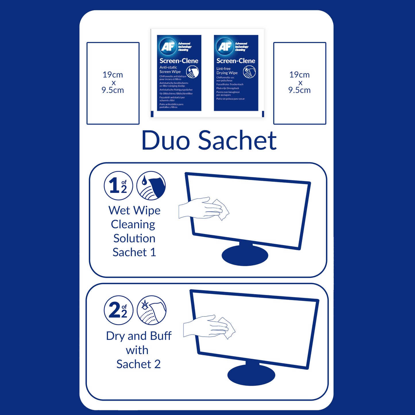 AF Screen-Clene Duo Wet/Dry Cleaning Wipes (Pack 20) SCR020