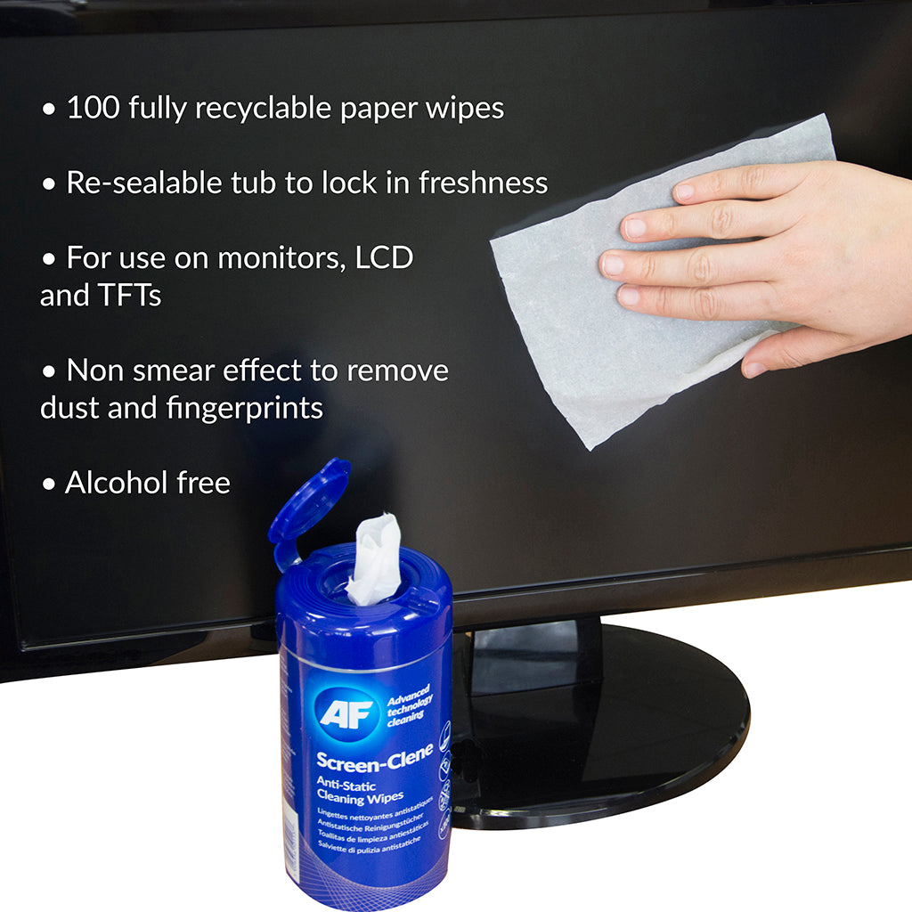 AF Screen-Clene Anti-Static Cleaning Wipes Tub (Pack 100) SCR100T