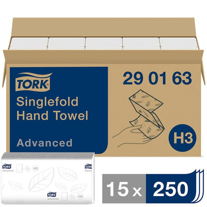 Tork Singlefold Hand Towel H3 White 300 Sheets (Pack of 15) 290163