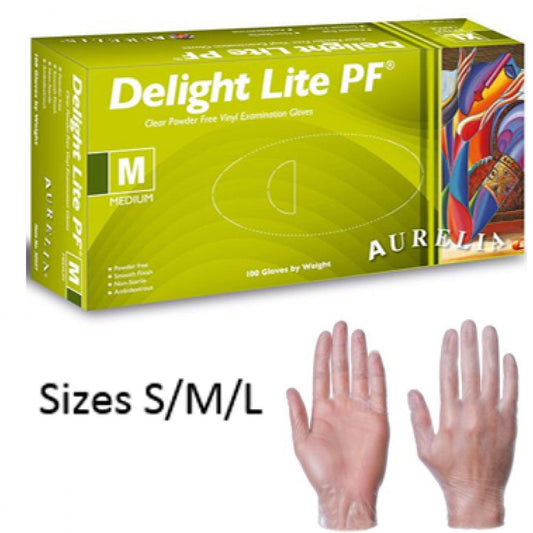 Delight Clear Powder Free SMALL Vinyl Gloves 100's - NWT FM SOLUTIONS - YOUR CATERING WHOLESALER