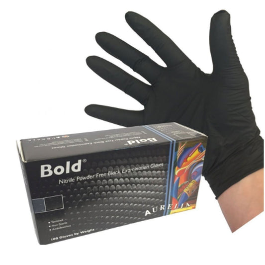 Bold Finger-Textured Black Powder Free LARGE Nitrile Gloves 100's - NWT FM SOLUTIONS - YOUR CATERING WHOLESALER