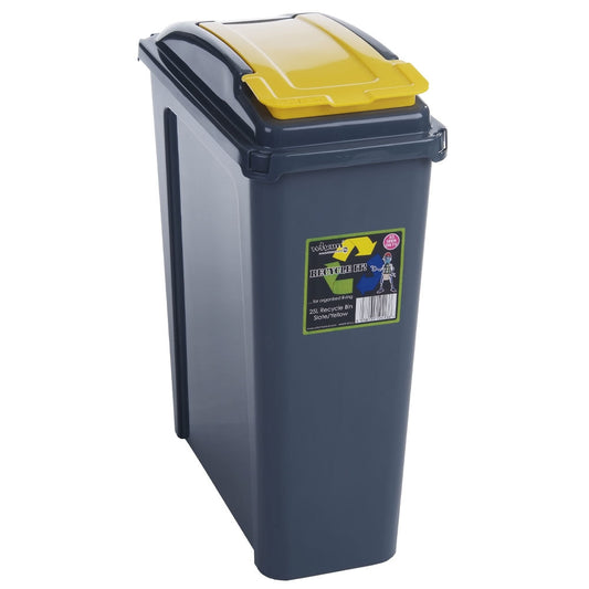 VFM Recycle It Yellow Slimline Bin & Lid 25 Litre - NWT FM SOLUTIONS - YOUR CATERING WHOLESALER
