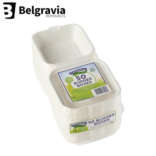 Belgravia Bio CaterPack 6x6inch Burger Boxes Pack 50's - NWT FM SOLUTIONS - YOUR CATERING WHOLESALER