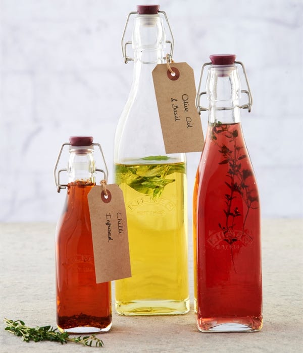 Kilner Branded Vintage Style SQUARE AIRTIGHT CLIP TOP Preserve Glass Bottle 1 Litre