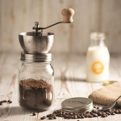 Kilner Branded Coffee Grinder Set with Glass Screw Top Storage Jar 500ml