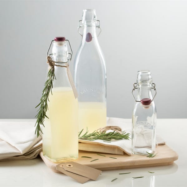 Kilner Branded Vintage Style SQUARE AIRTIGHT CLIP TOP Preserve Glass Bottle 1 Litre