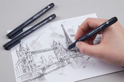 Tombow MONO Fineliner Drawing Pen 0.24mm/0.35mm/0.46mm Line Black (Pack 3) - WS-EFL-3P
