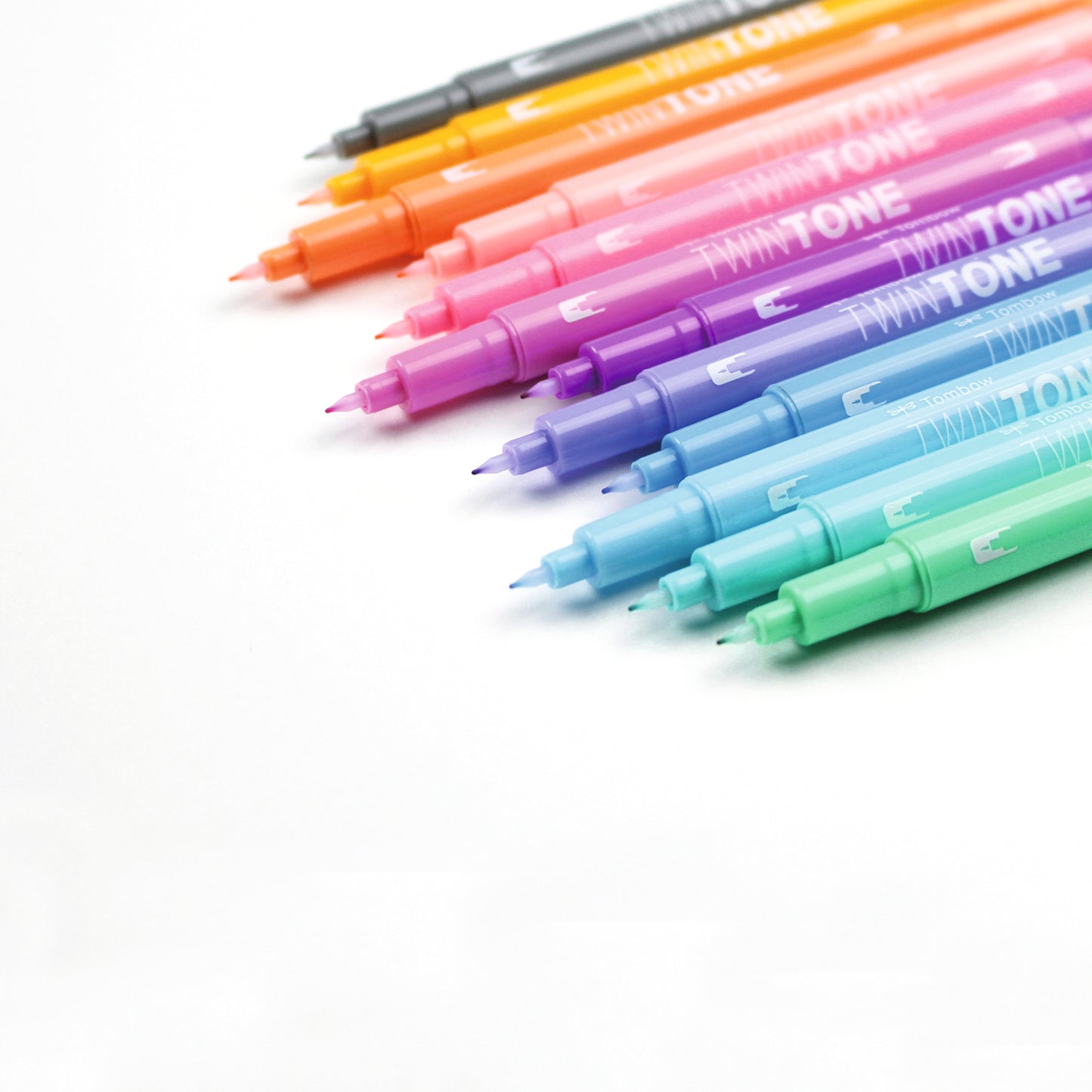 Tombow TwinTone Dual Tip Marker 0.8mm and 0.3mm Line Pastel Assorted Colours (Pack 12) - WS-PK-12P-2
