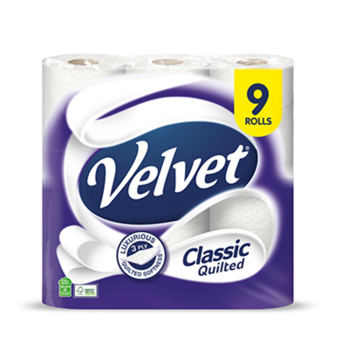 Velvet Quilted 3 Ply Toilet Rolls 9 Pack