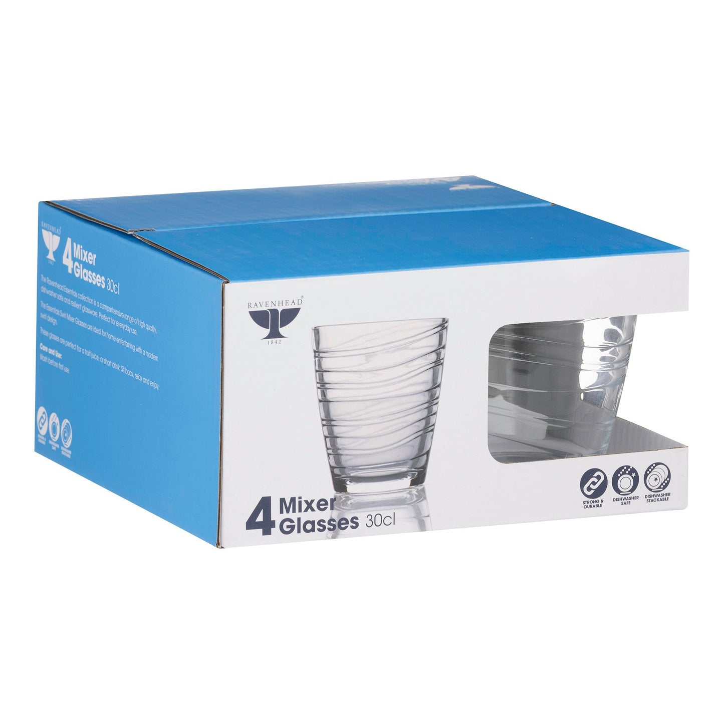 Ravenhead Essentials Set of 4 x 30cl/10oz, Swirl Mixer Glasses Gift Boxed