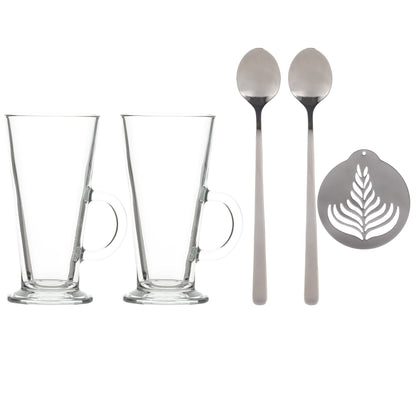 Ravenhead 5 Piece Latte/Irish Coffee Drink Set 2 Glasses, 2 Spoons and Stencil, Gift Boxed.