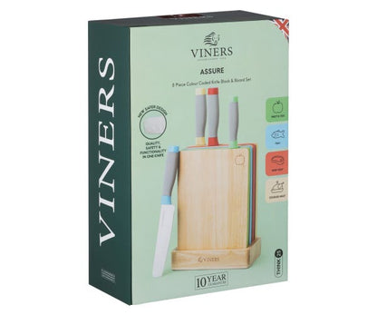 Viners Assure Colour Code Knife Block & Board Set
