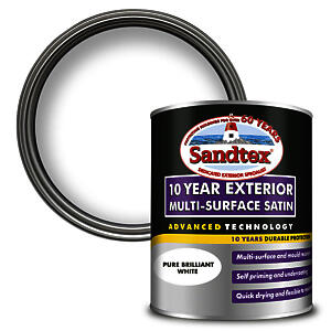 Sandtex 10 Year Multi Surface Satin Paint Brilliant White 750Ml
