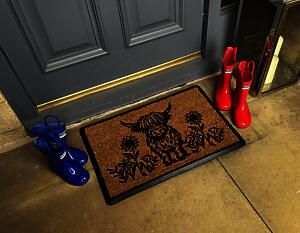 RUBBER/COIR MAT TRAY HIGHLAND COW