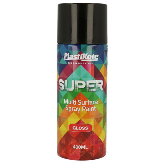 PlastiKote SUPER Spray Paint | Black | 400ml | Gloss Finish