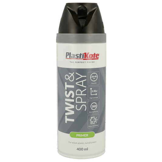 Plastikote Twist and Spray | Primer Paint | Quick Drying | Black 400ml