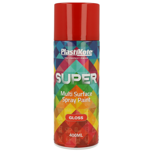 PlastiKote SUPER Spray Paint | Bright Red | 400ml | Gloss Finish