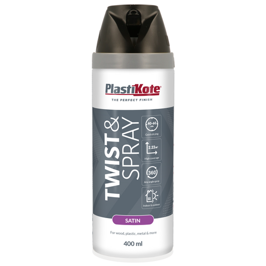 Plastikote Premium Paint Spray | Satin Finish | Black | 400ml.
