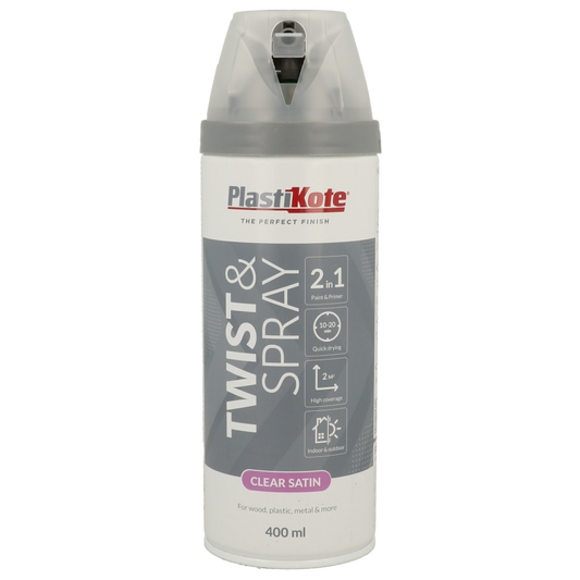 Plastikote Twist and Spray | 400ml Clear Acrylic | Satin Finish | 24001