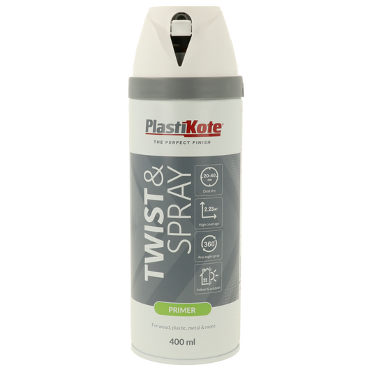 Plastikote Twist and Spray | Primer Paint | Quick Drying | White 400ml