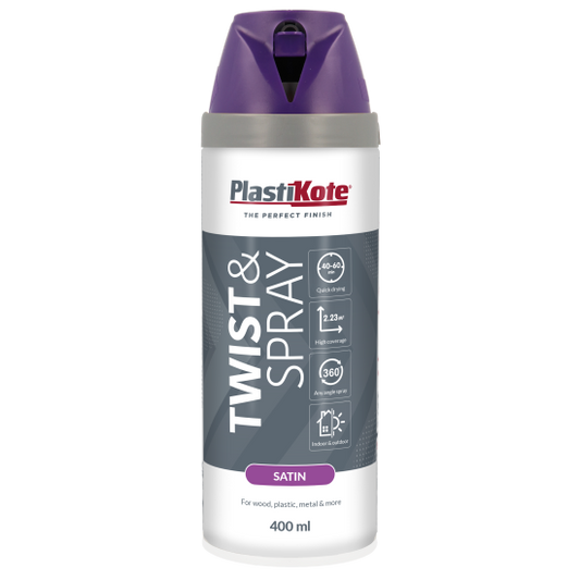 Plastikote Twist and Spray | Premium Spray Paint | Satin | Sumptuous Purple | 400ml
