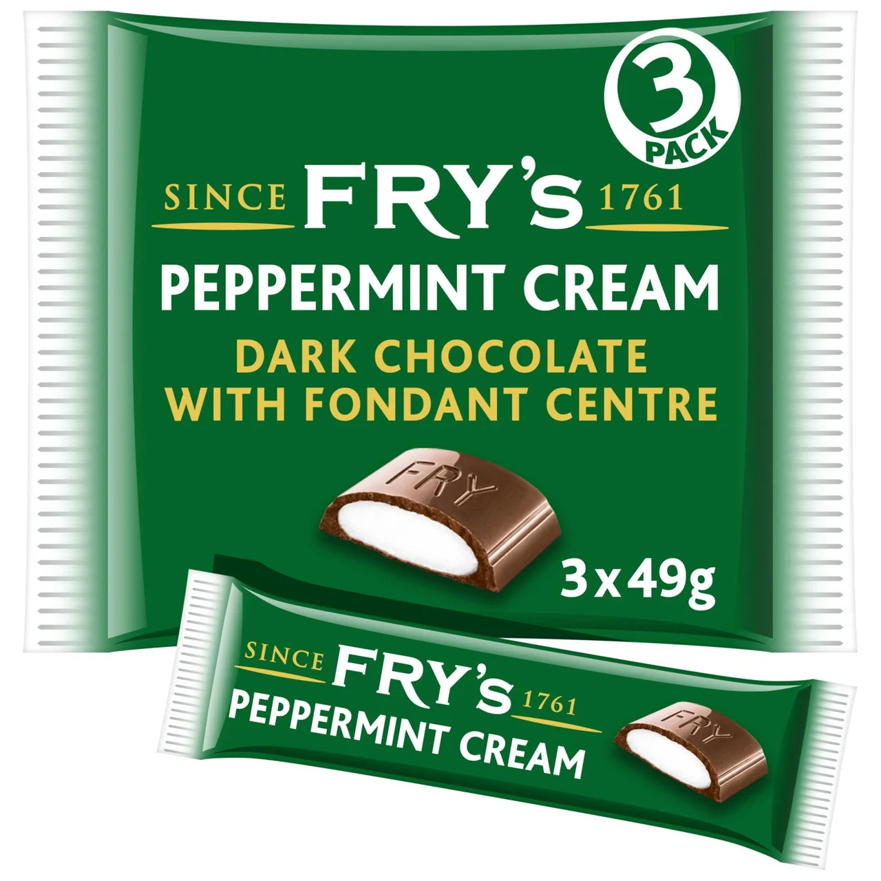 Fry's Chocolate Mint Cream | Dark Chocolate Bars with Peppermint Cream Fondant | 3 x 49g | 16 x 157g Full Case