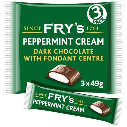 Fry's Chocolate Mint Cream | Dark Chocolate Bars with Peppermint Cream Fondant | 3 x 49g | 16 x 157g Full Case