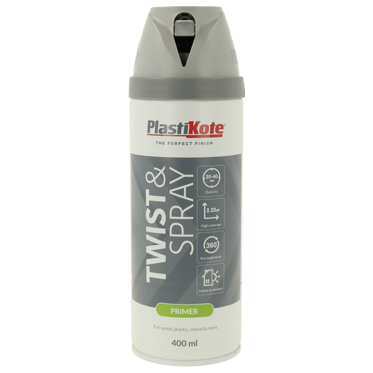 Plastikote Twist and Spray | Primer Paint | Quick Drying | Grey 400ml