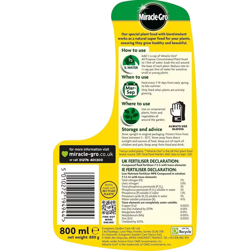 Miracle Gro All Purpose Concentrated Liquid Plant Food, 800Ml