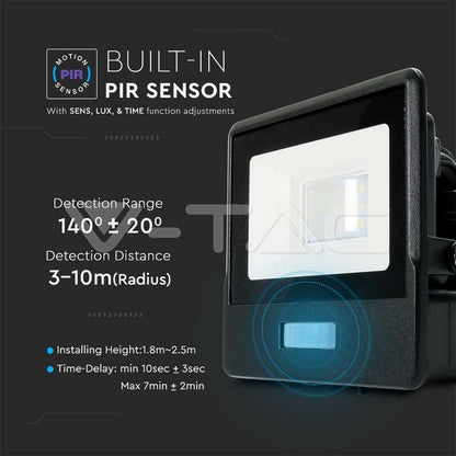 10W LED PIR Sensor Floodlight SAMSUNG Chip Black Body 6500K