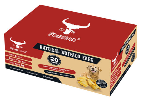 The Buffalo Co: Buffalo Ears Dog Treats | 100% Natural | Min 5" Long | 20 Box