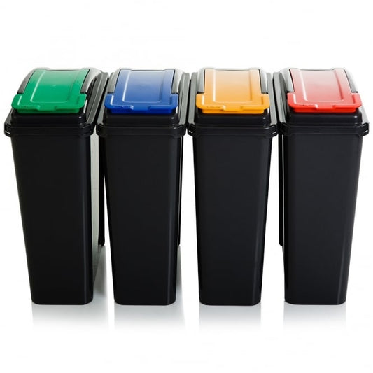 VFM Recycle It 25L Slimline Recycle It Waste Plastic Recycling Bin 4 Piece Set