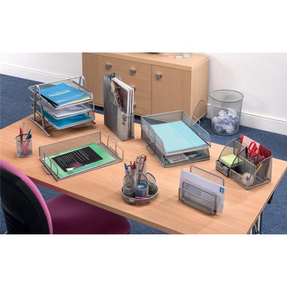 5 Star Mesh Letter Tray Scratch Resistant Stackable Front Load Portrait Foolscap Silver 287901