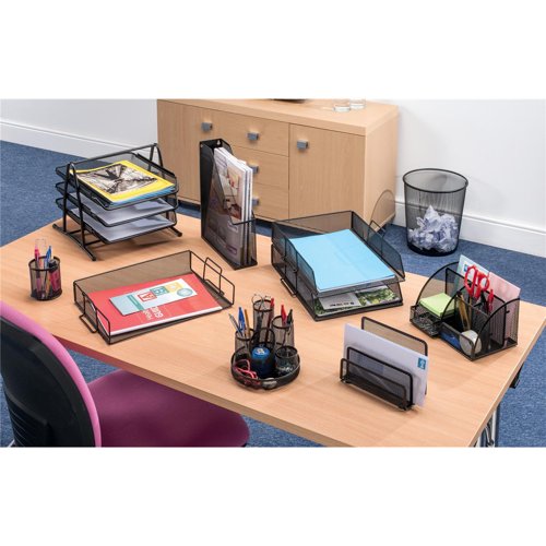 5 Star Mesh Letter Tray Scratch Resistant Stackable Side Load Landscape Foolscap Black 287918