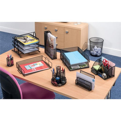 5 Star Mesh Letter Tray Scratch Resistant Stackable Side Load Landscape Foolscap Black 287918