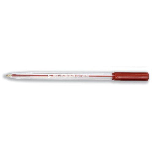 5 Star Ball Pen Medium 1mm Tip 0.7mm Line Clear Barrel Red (Pack of 50) 295209