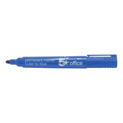 5 Star Permanent Marker Bullet Tip Xylene/Toluene-free Smear Proof 2mm Line Blue (Pack of 12) 296085