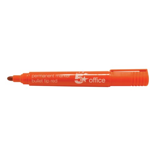 5 Star Permanent Marker Bullet Tip Xylene/Toluene-free Smear Proof 2mm Line Red (Pack of 12) 296