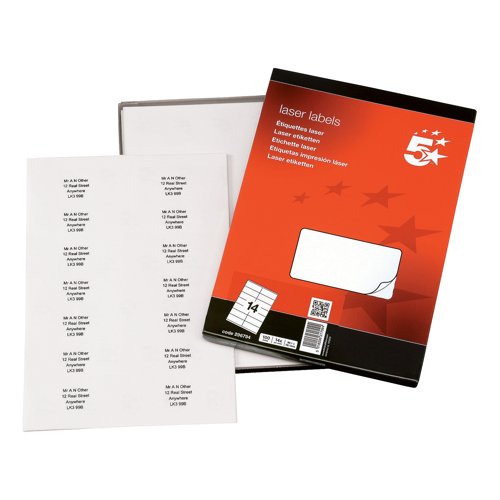 5 Star Multipurpose Labels Laser Copier Inkjet 99.1x38.1mm White (Pack of 1400) 296794