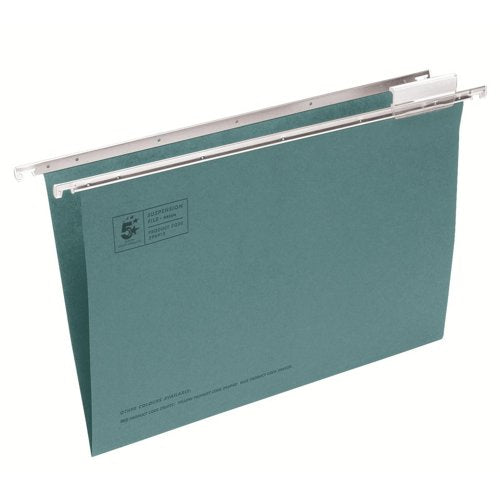 5 Star Suspension File Tabs/Inserts Manilla 15mm V-base 180gsm Foolscap Green (Pack of 50) 29691