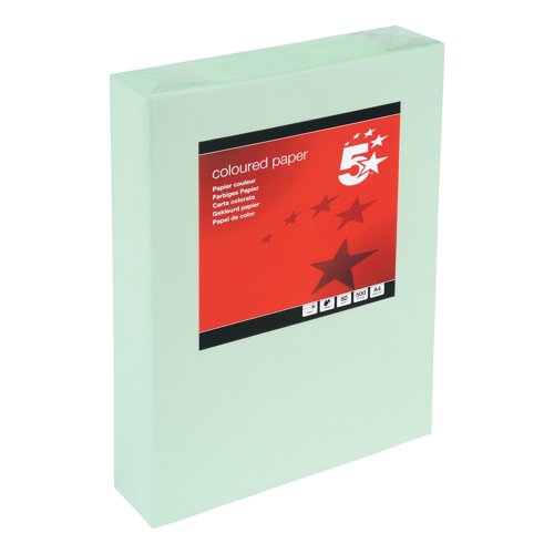 5 Star A4 Coloured Copier Paper Multifunctional 80gsm Light Green Ream-Wrapped (Pack of 500) 297