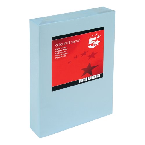 5 Star A4 Coloured Copier Paper Multifunctional 80gsm Light Blue Ream-Wrapped (Pack of 500) 2976