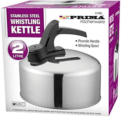 Pendeford Whistling Kettle,Polished Traditional Aluminium- Silver 2 Litre