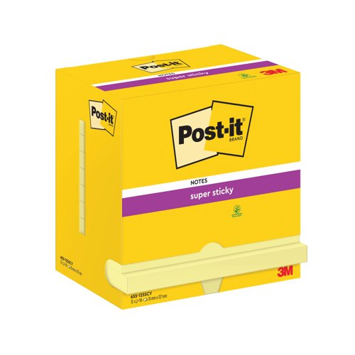 Post-it Super Sticky 76x127mm 90 Sheets Cardboard Packaging Canary Yellow (Pack of 12) 655-12SSC