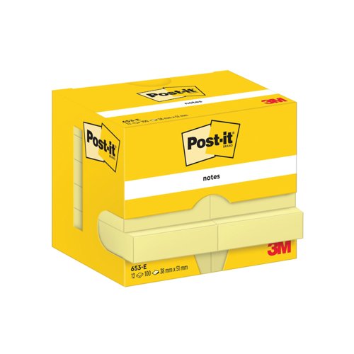 Post-it Notes 38x51mm 100 Sheets Canary Yellow (Pack of 12) 653-E
